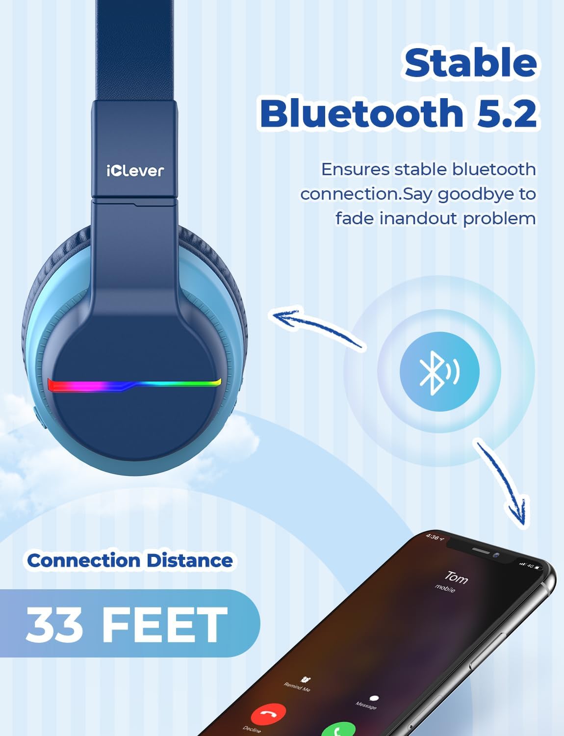 Bluetooth-Kinderkopfhörer mit LED-Leuchten, Blau