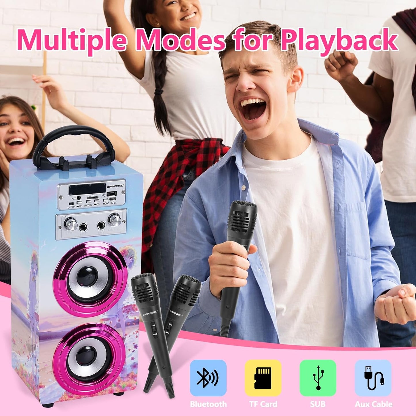 Tragbare Karaoke-Maschine mit 2 Mikrofonen, Model 17 lights