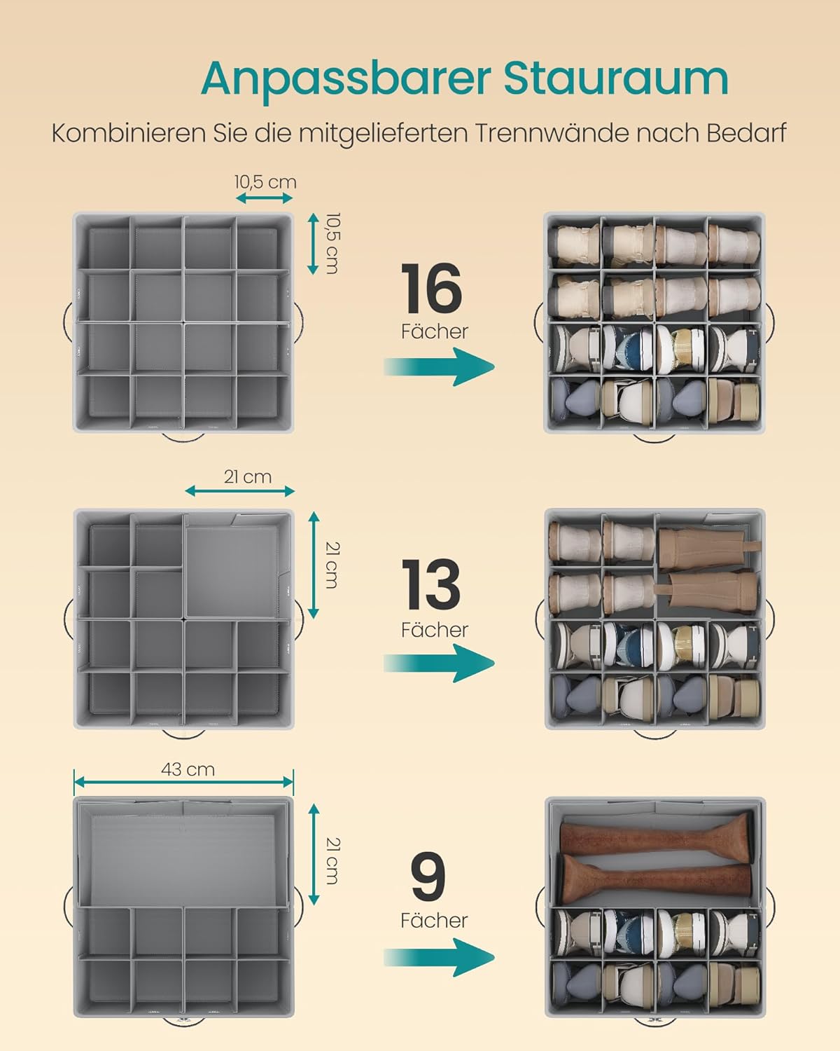 Schuh-Organizer für 16 Paar, verstellbar, stapelbar, 1er Set Taubengrau