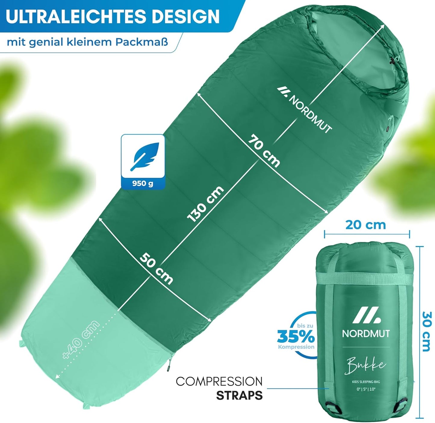 Mitwachsender Kinderschlafsack für Outdoor-Abenteuer, Grün
