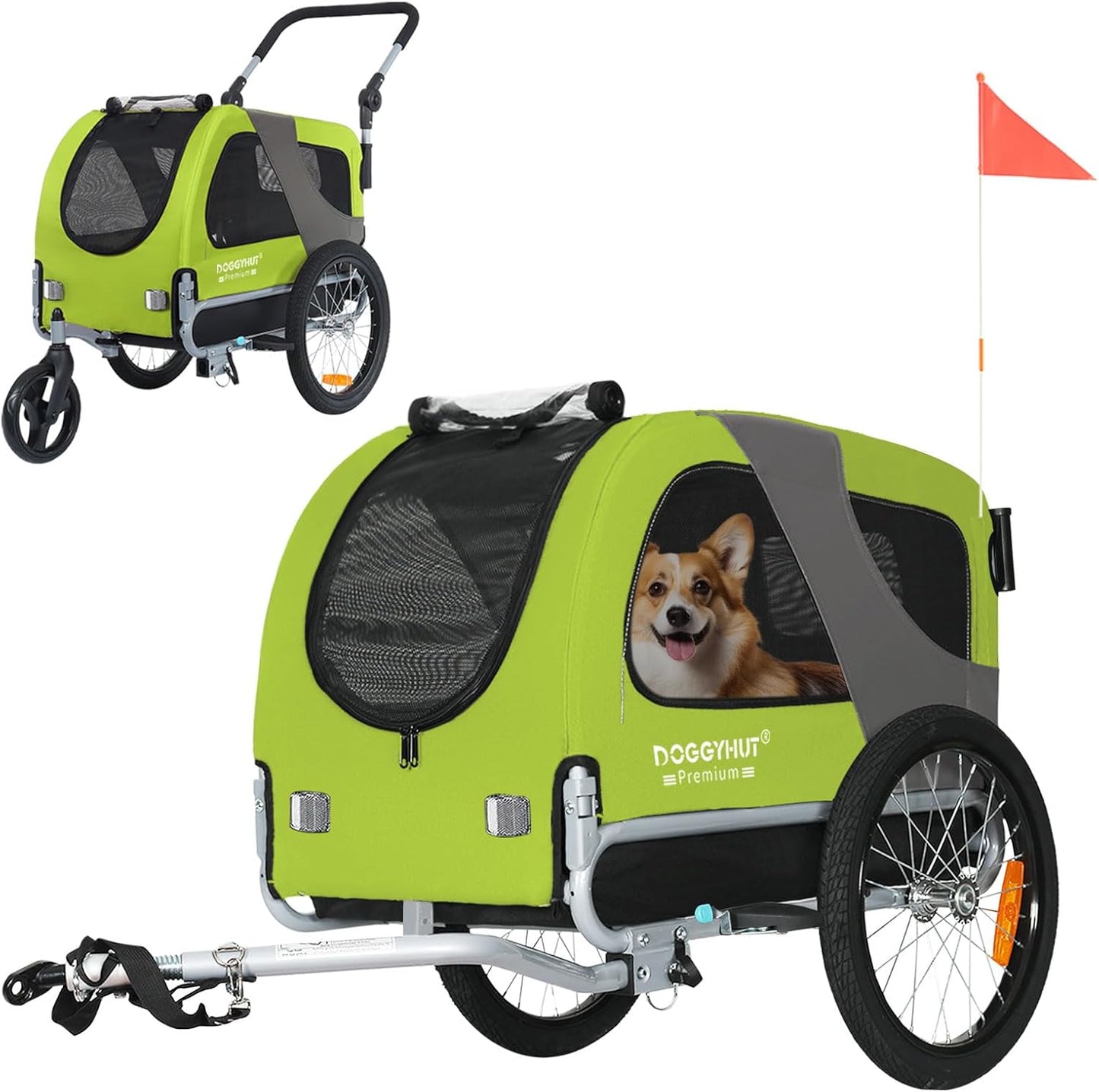 Premium Hundeanhänger 2-in-1 Buggy & Jogger (bis 23kg), Grün