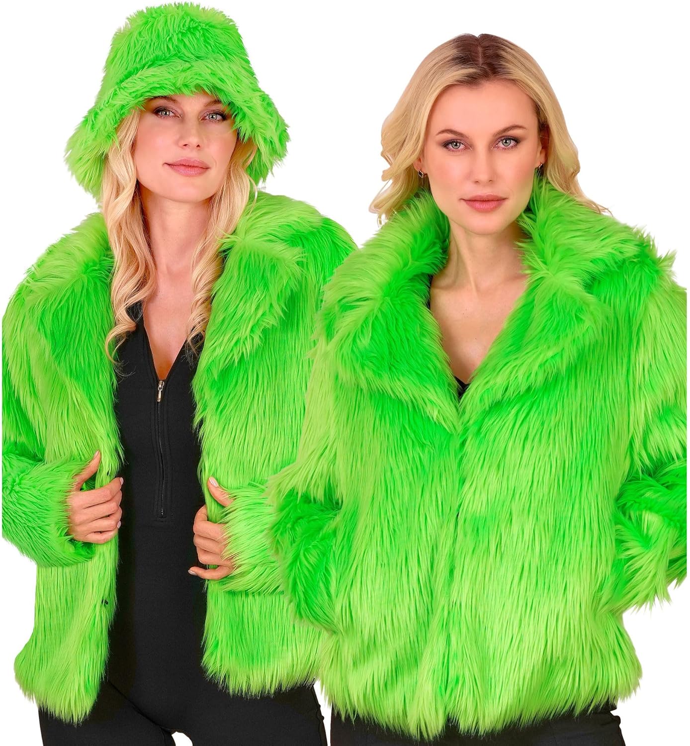 Neon Grüne Damen Plüschjacke, Neon-grün L-XL