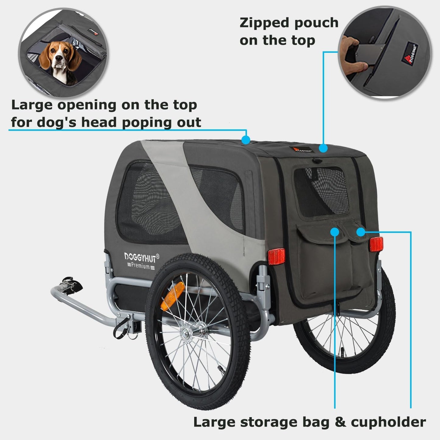 Fahrrad Hundeanhänger bis 23 kg, GRAU