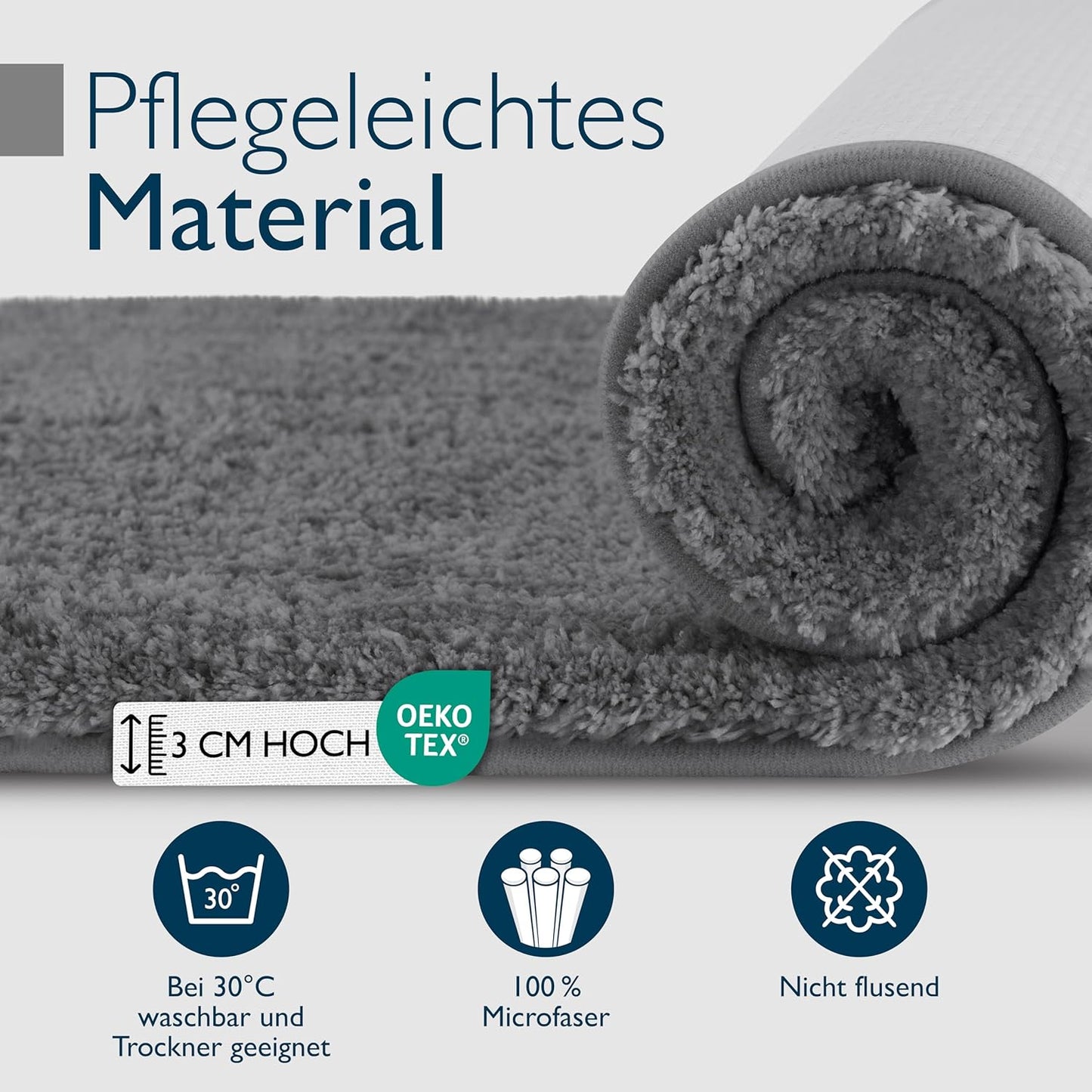 Rutschfeste Hochflor-Badematte, 60 x 100 cm Anthrazit