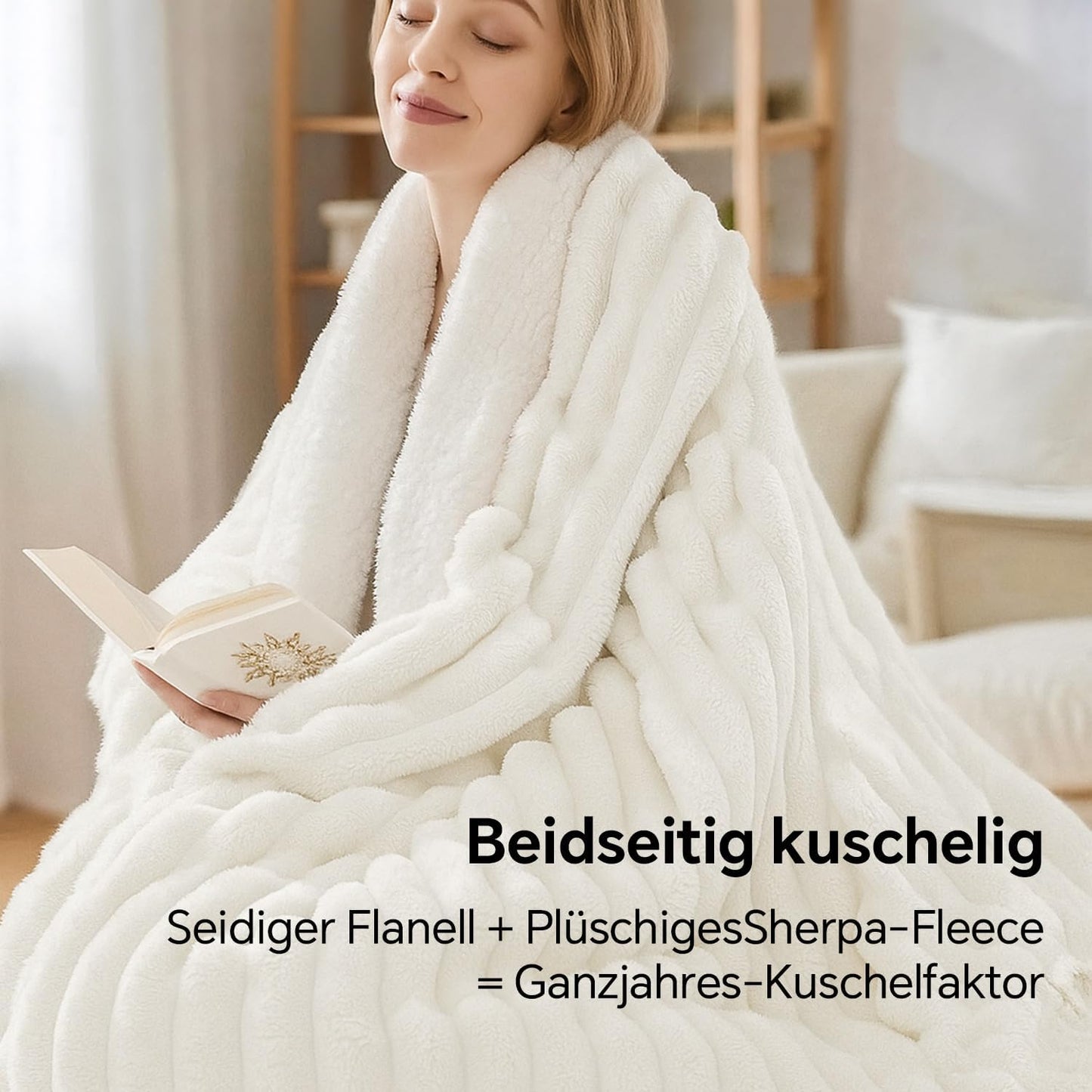 Flauschige Sherpa-Kuscheldecke, Cremeweiss 125 x 150 cm