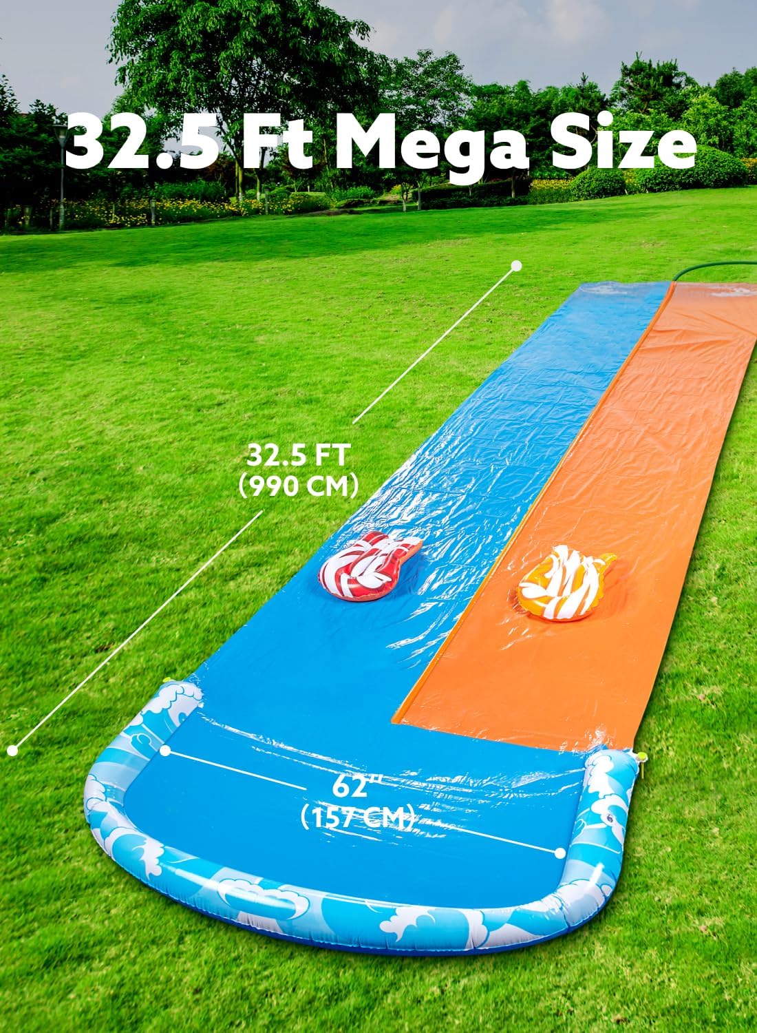 Ultralange Rasen-Wasserrutsche mit Sprinkler (32,5ft), 990,6cm Ultra Long Doppelspur