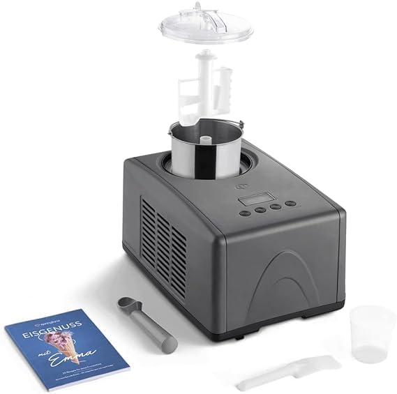 Eismaschine Emma mit selbstkühlendem Kompressor, Anthrazit / Emma Anthrazit + 4 Eisbehälter Mini Grau