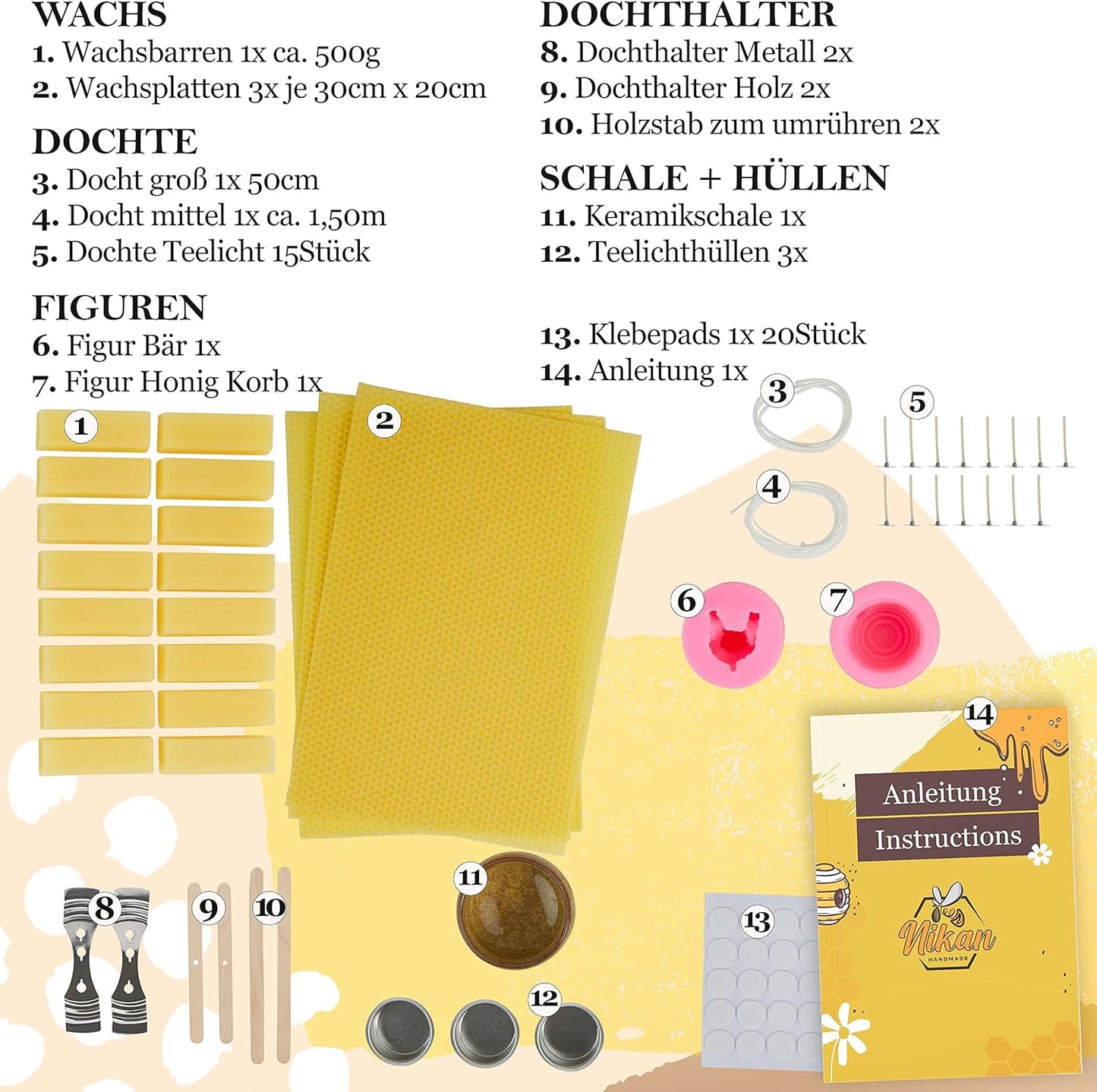 Kerzen-Bastelset aus Bienenwachs, gelb