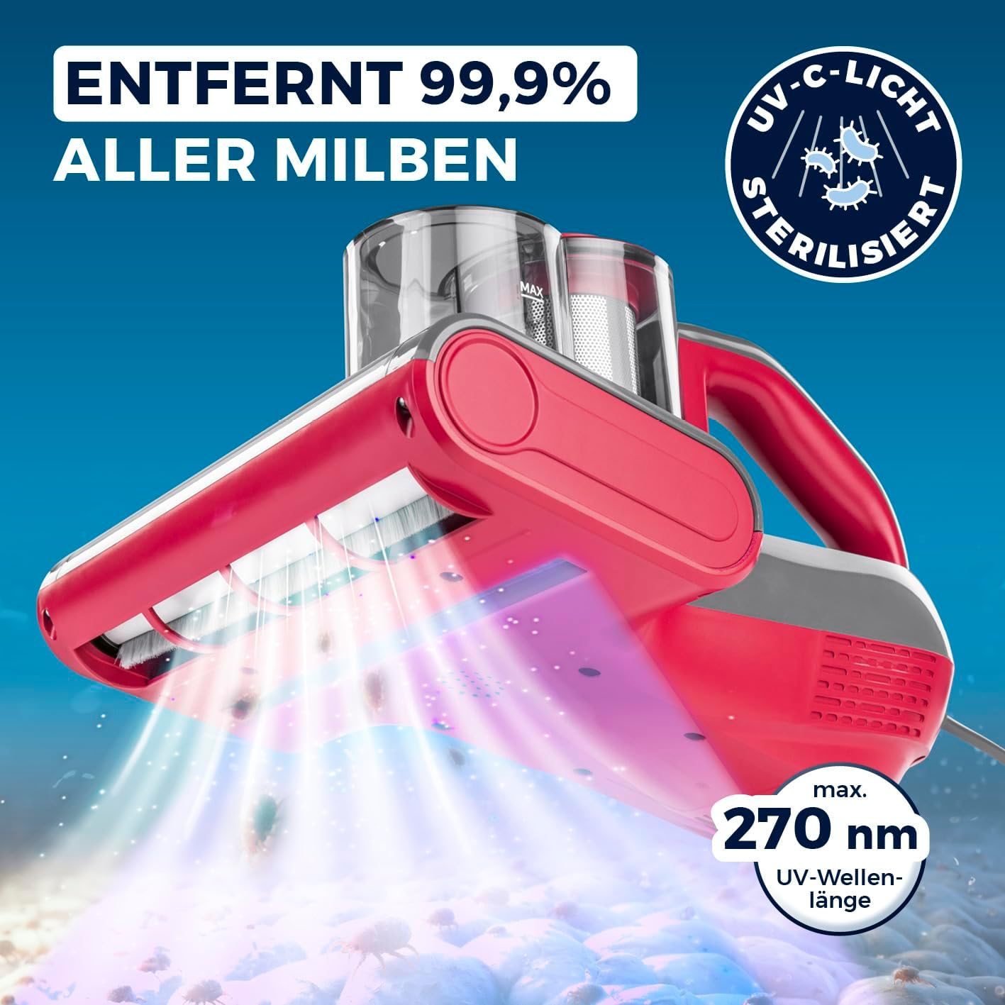 3-in-1 Milbensauger Rotation Pro Power mit UV-C & HEPA-Filter, Rotation Pro Power 15kPa Rot