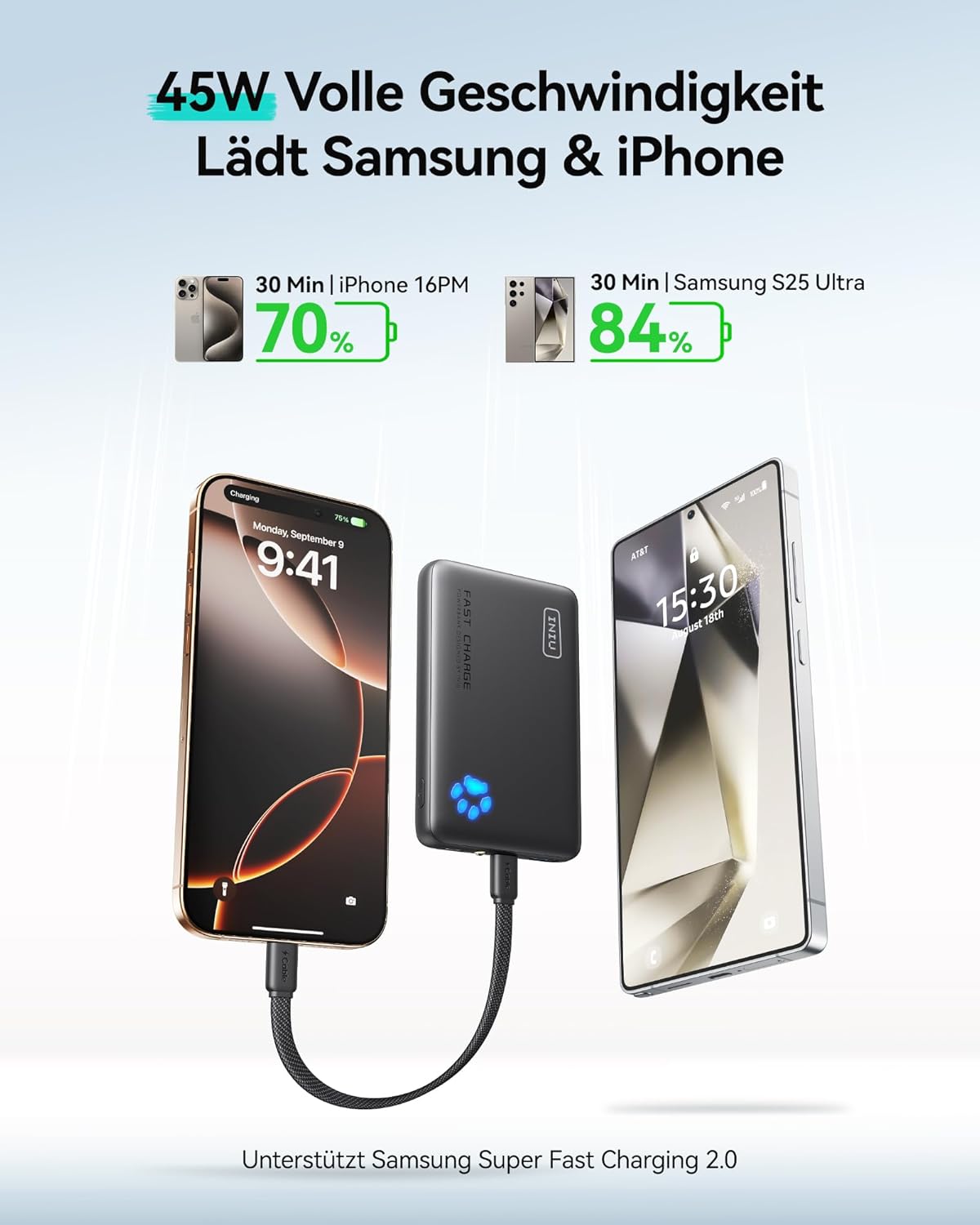 Powerbank P41 mit PD3.0 und Taschenlampe, Beige