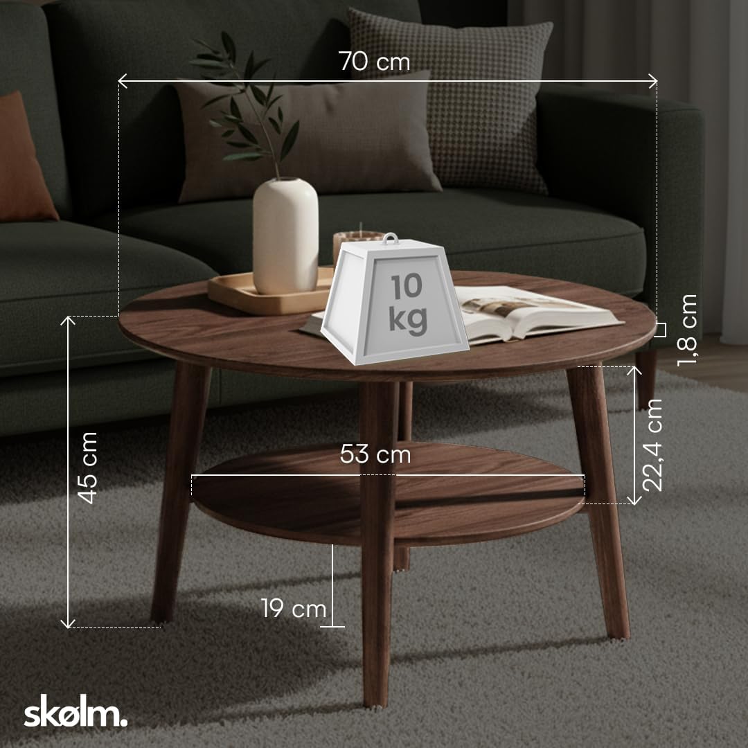 Runder Massivholz-Couchtisch, Braun rund