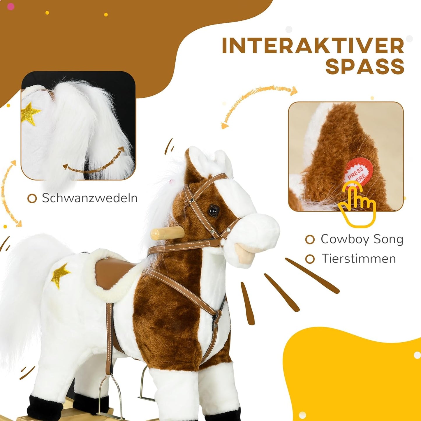 Schaukelpferd mit Soundeffekt und Haltegriffen, Braun