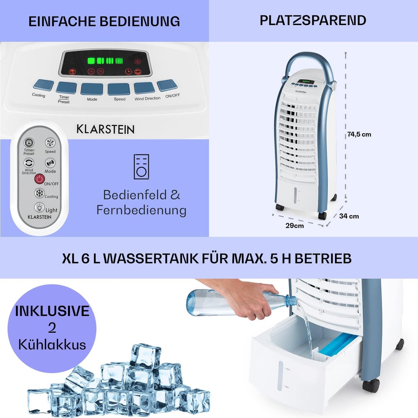 4-in-1 Verdunstungskühler, Weiss/Blau
