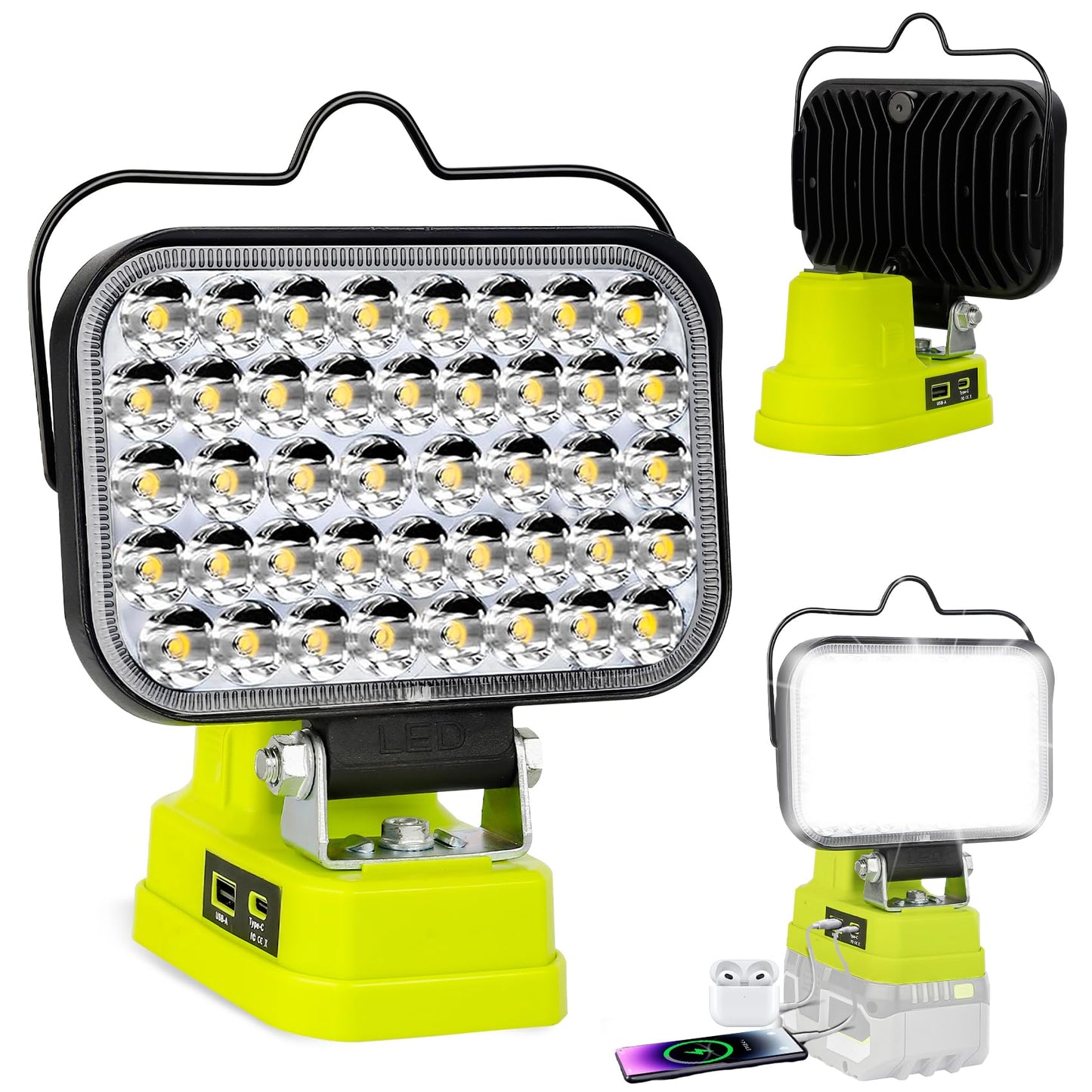 Kabellose LED-Arbeitsleuchte, kompatibel mit 18V Akku, Grün-für 18v One+ Batterie