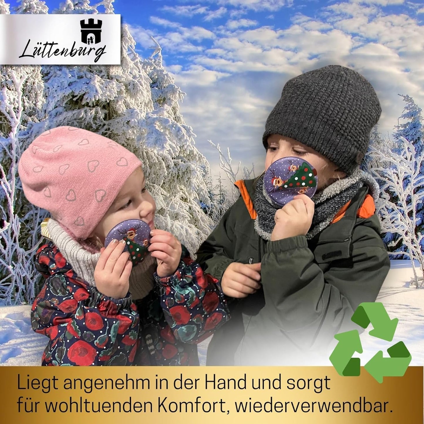 12er-Set Taschenwärmer Rentier Rudolph, 12er Spar Set rund
