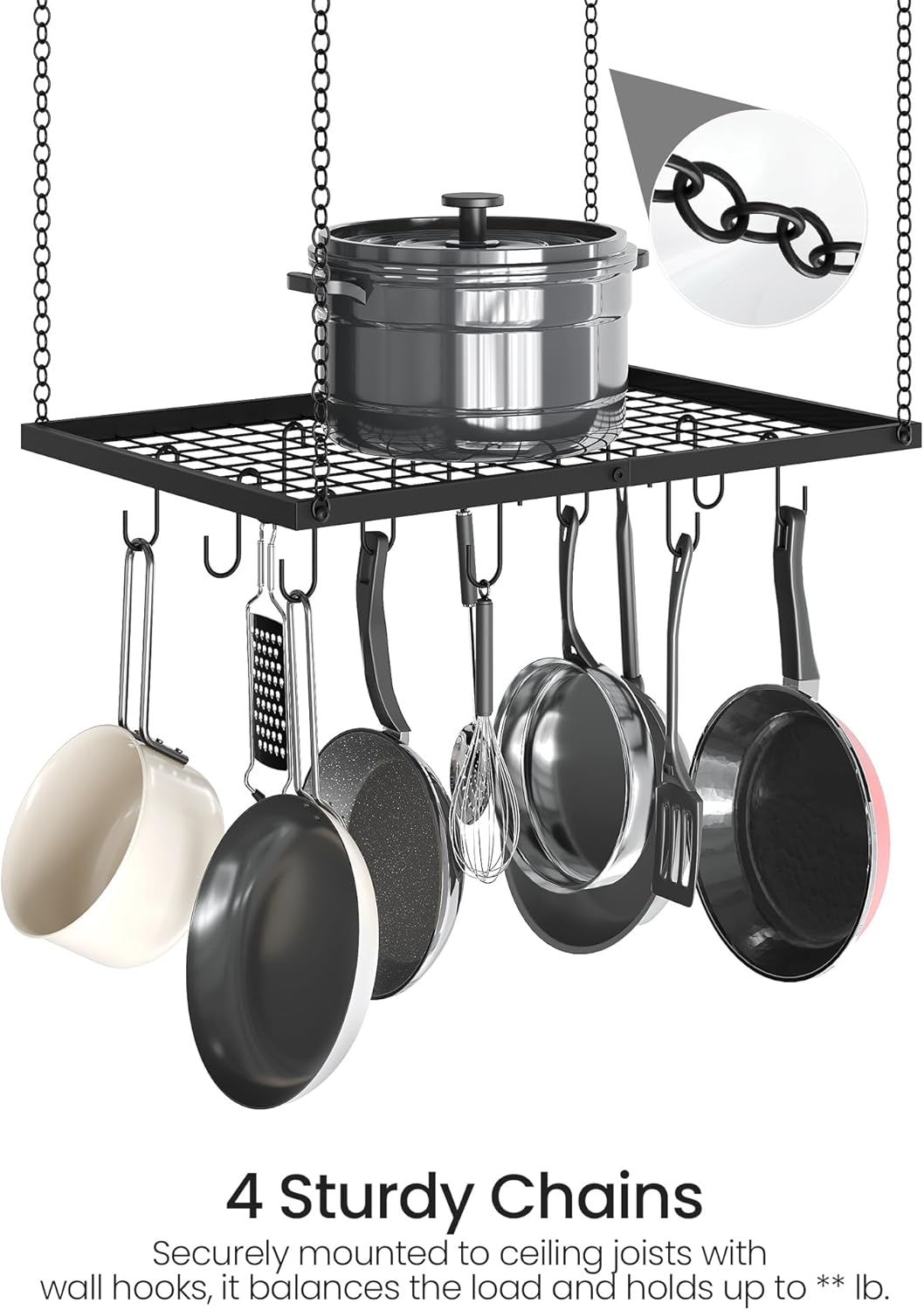 Metall-Deckenregal mit Haken für Kochgeschirr