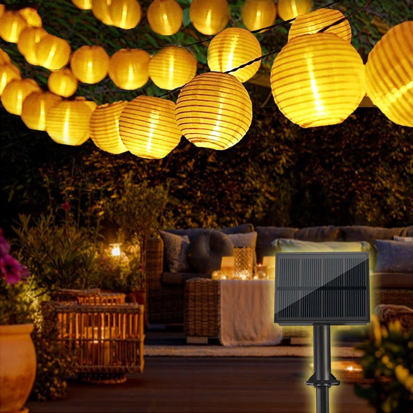 Solar-Lichterkette mit Lampions (30 LEDs), 30 LED Warmweiss