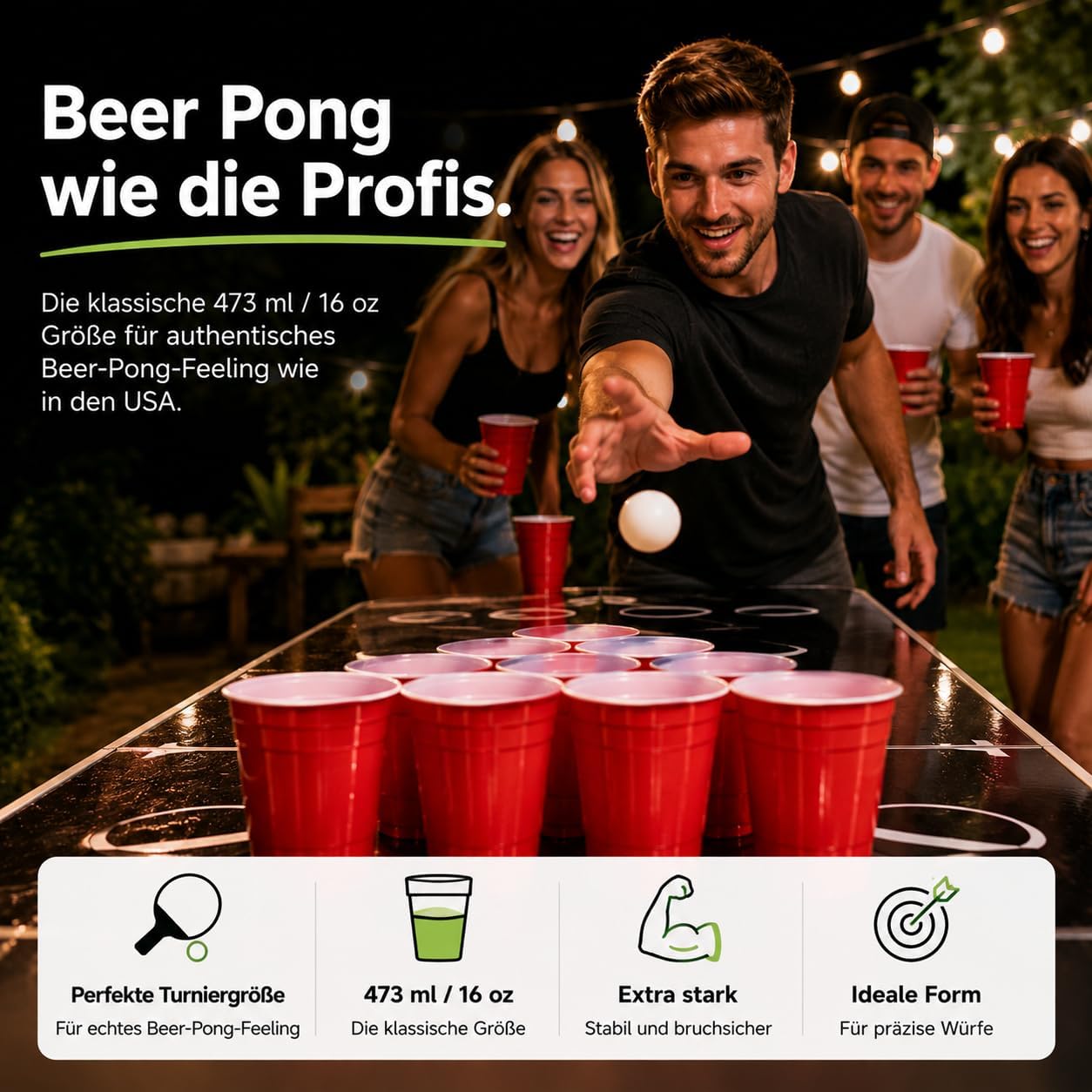 Partybecher-Set für Bierpong, 100 Stück, 100x