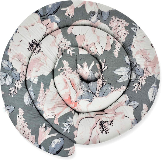 155 cm lange Bettschlange für Allergiker mit Blumenmuster, 41 – Grau – Blumen 155 cm