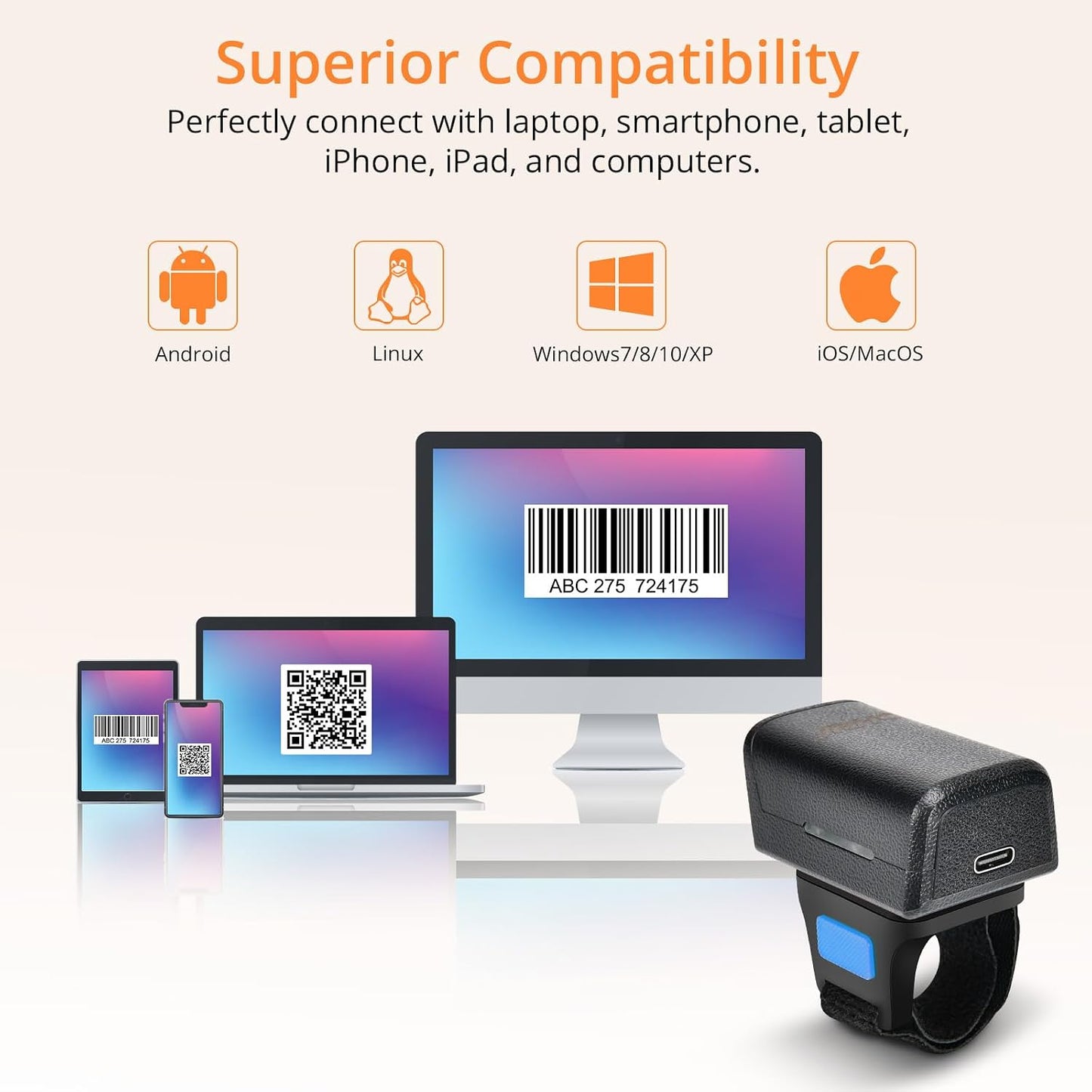 Bluetooth Fingerscanner HC-Z01T, 1D/2D (tragbar, kabellos)