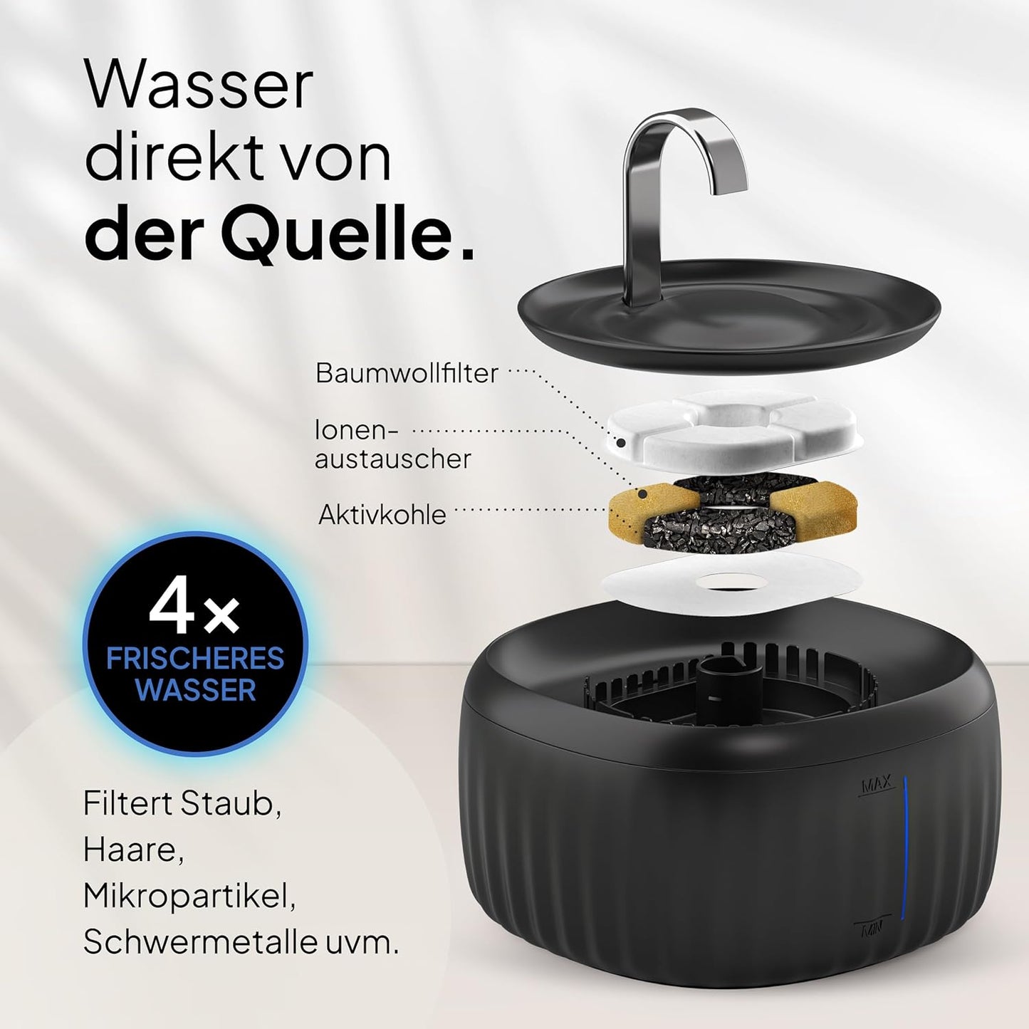 Aqua Flow Trinkbrunnen mit LED und Filter, Schwarz
