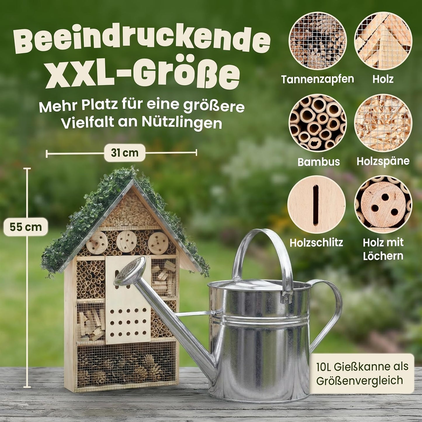Insektenhotel XXL mit Efeu-Dach (55 cm), XXL Insektenhotel – Efeu Dach Gross (55 cm)