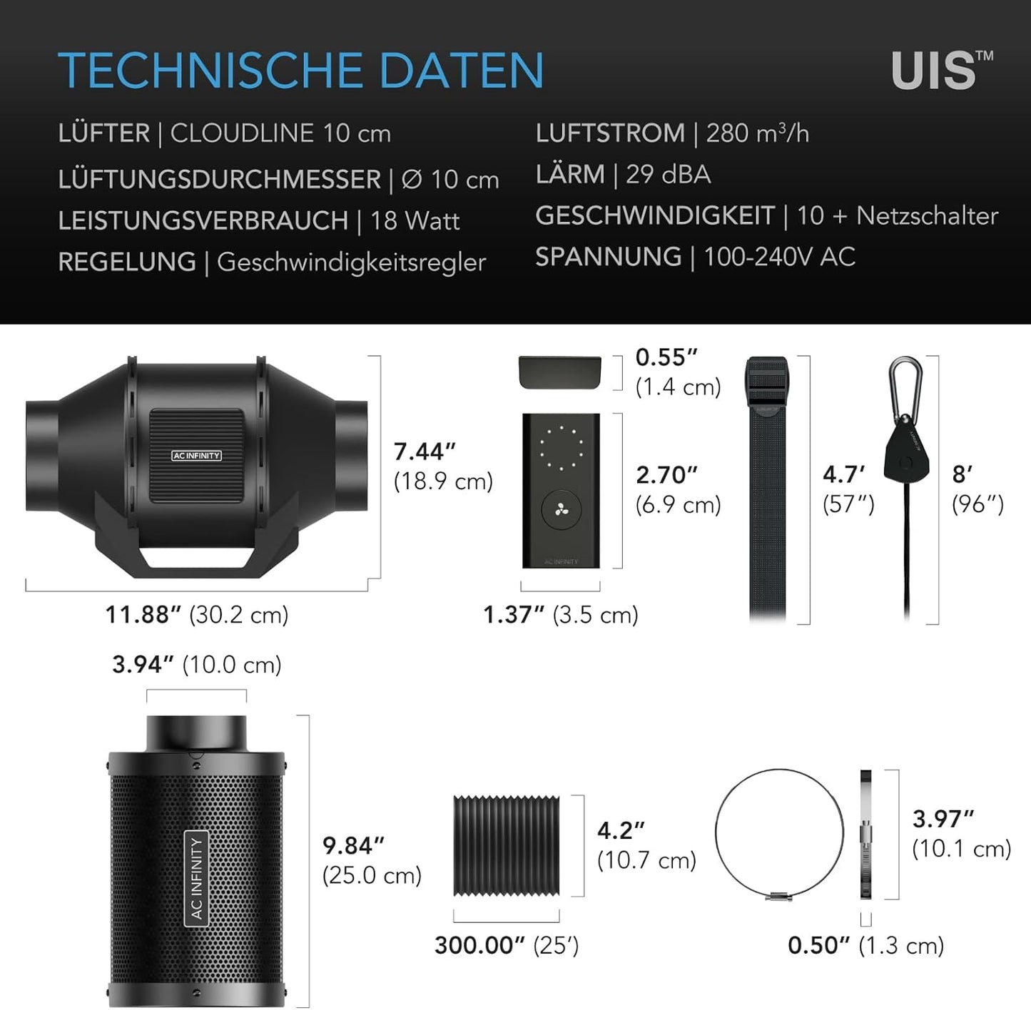 Luftfilter-Set Cloudline Lite für Indoor Growing, 4-Inch