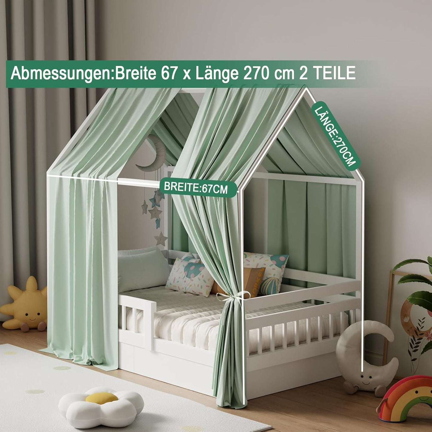 2er-Betthimmel-Set für Hausbett, H270 x B67 cm (2er Pack) Grün