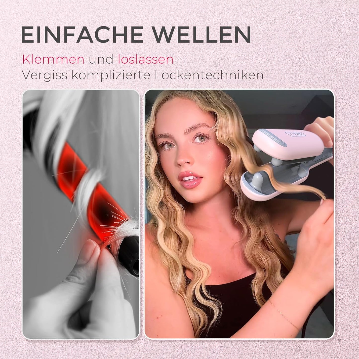 Welleneisen Rovy für Grosse Locken (25mm, 4 Temperaturen), 25mm, Rosa