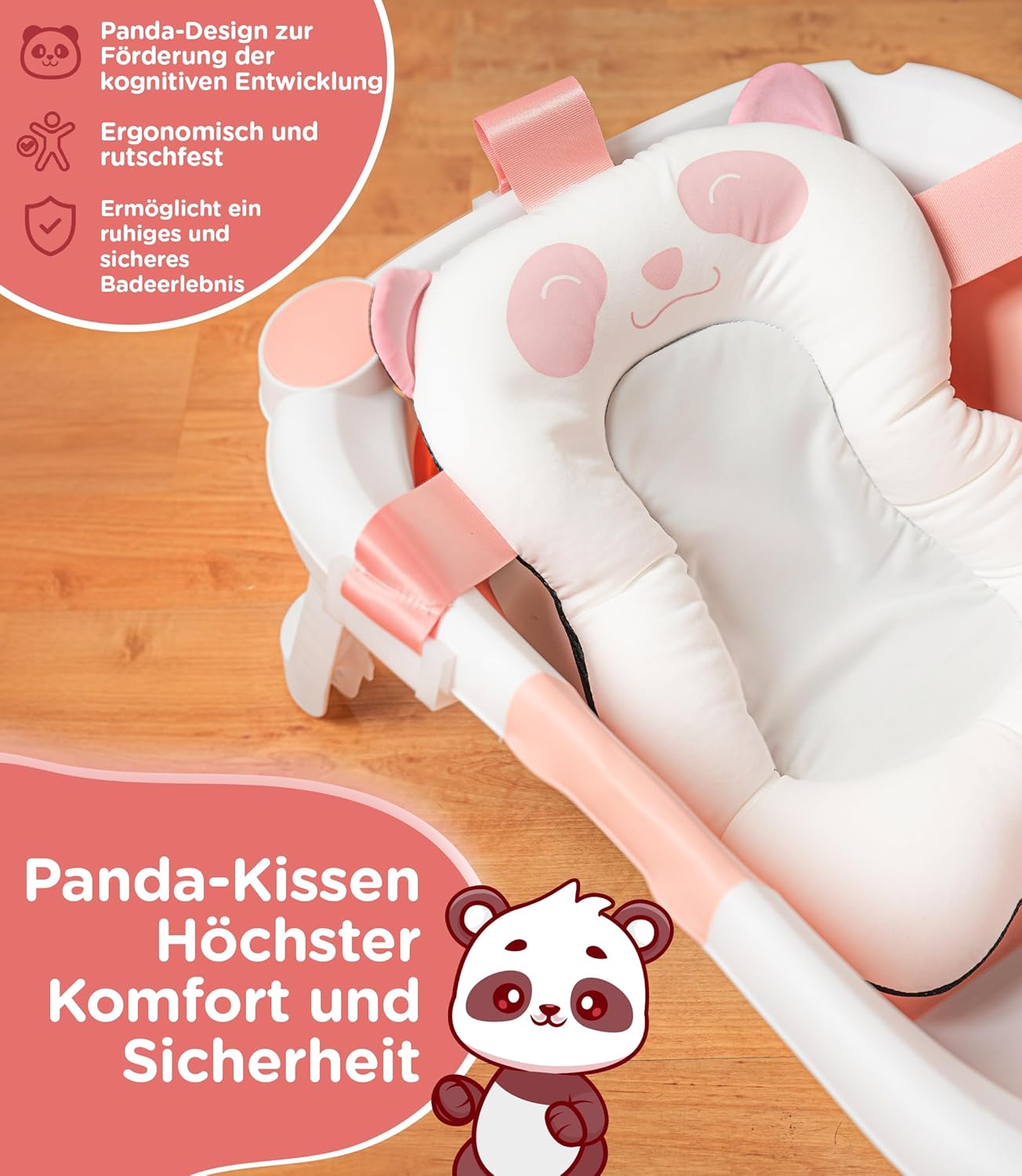 Faltbare Babybadewanne mit Kissen, Rosa