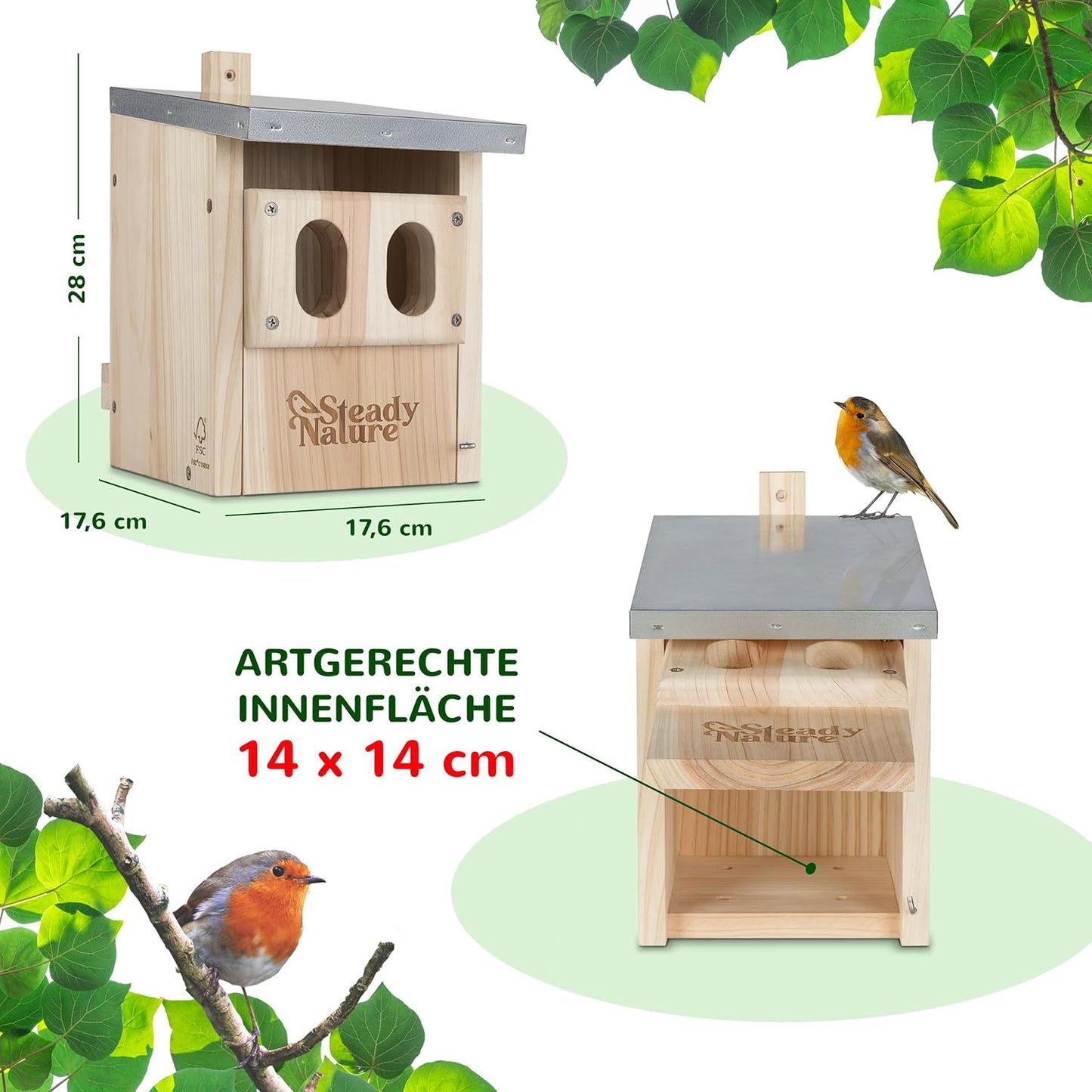 Nistkasten für Vögel, Halbhöhle für Rotkehlchen und Rotschwänzchen