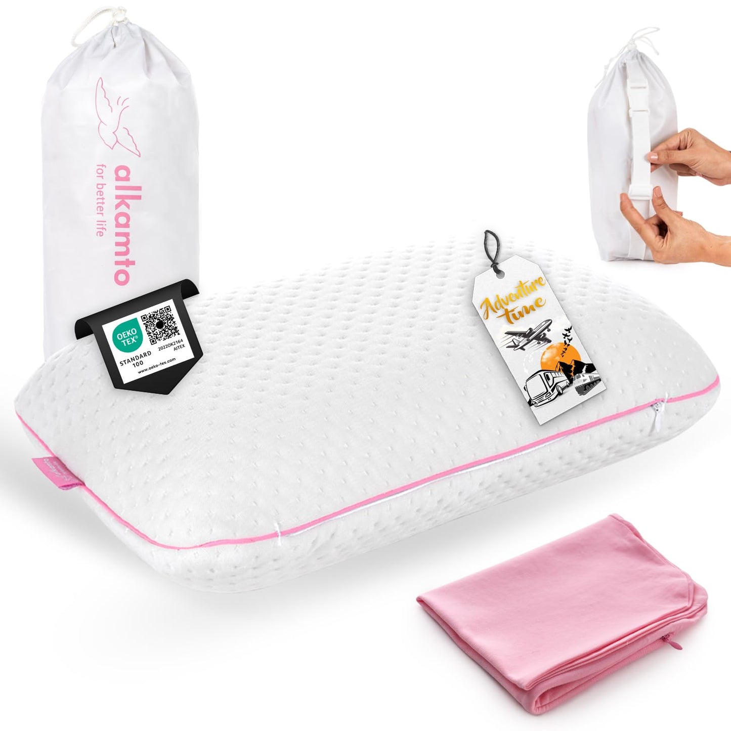 Ergonomisches Reisekissen, 40 X 25 X 10 Cm - Pink