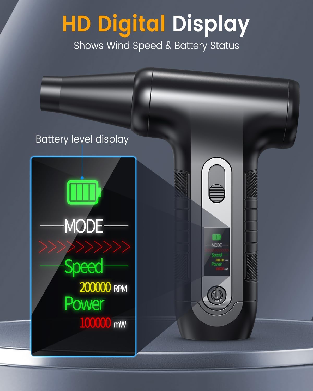 Elektrisches Mini-Staubgebläse mit HD-Display, Schwarz