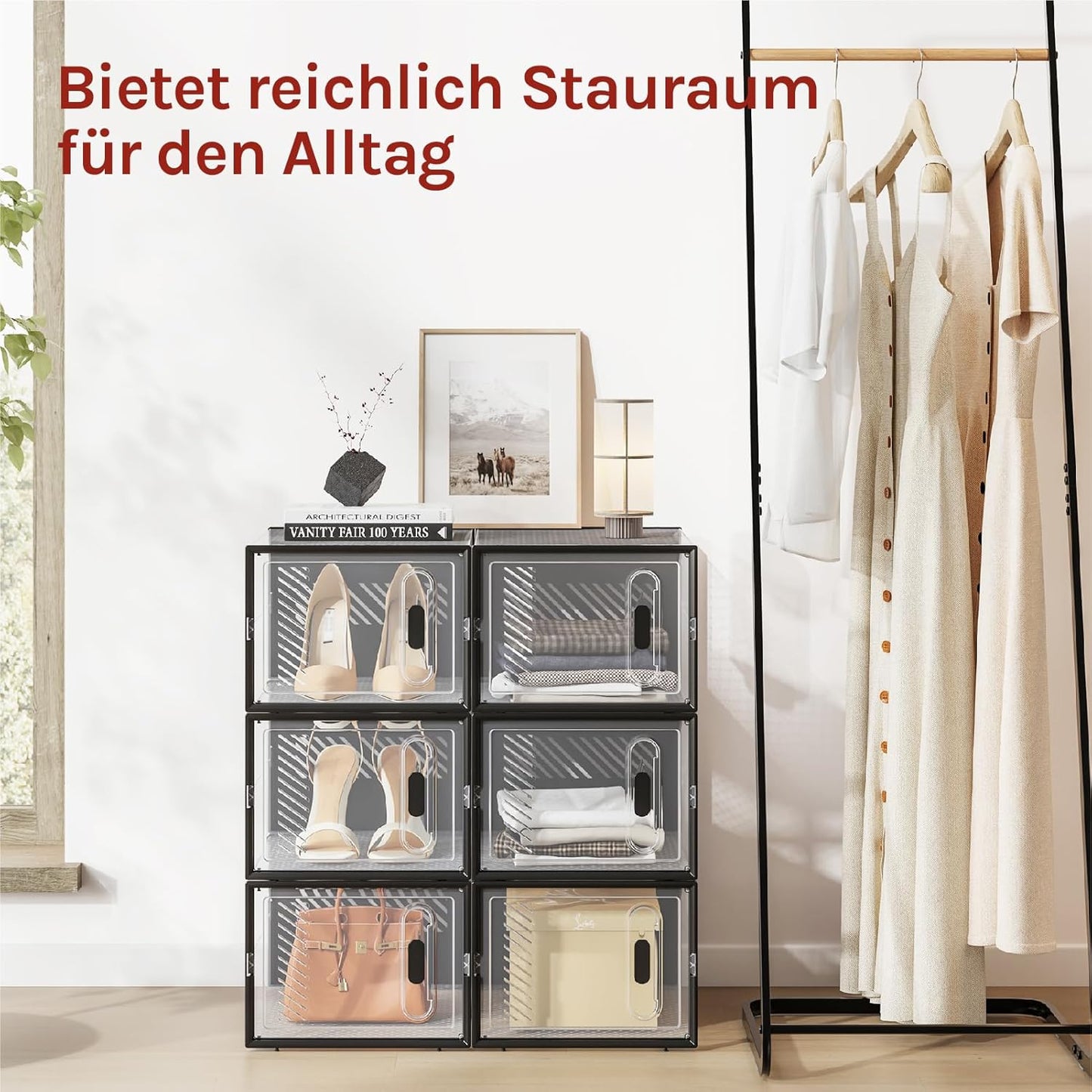 Stapelbare Schuhaufbewahrungsboxen-Set (8 Stück), Transparent+schwarz 8er 35x19x25 cm