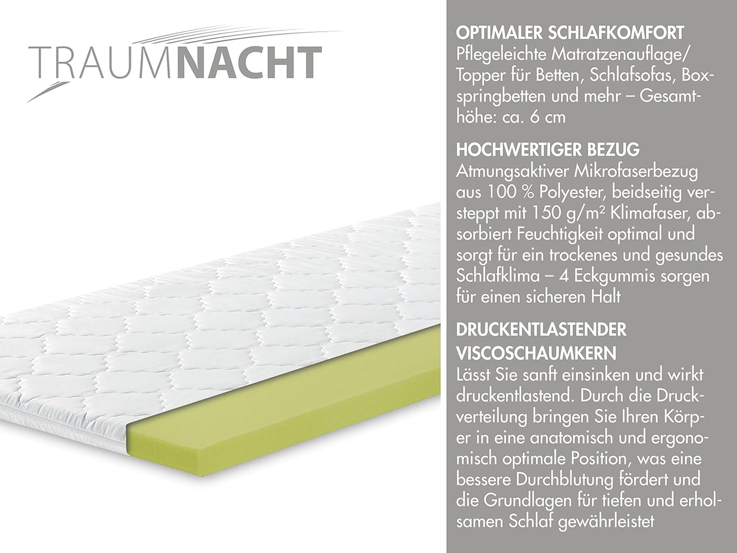 Matratzentopper, 80 x 200 cm Viscoschaum