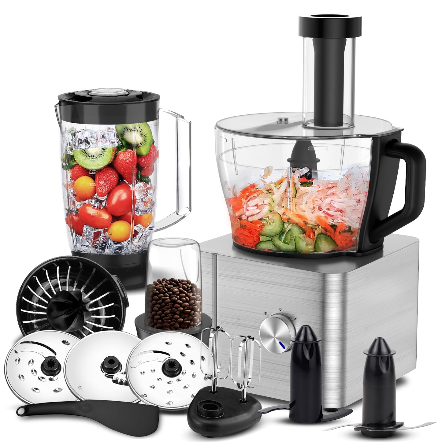 Multifunktionale Küchenmaschine mit Zubehör, Silber