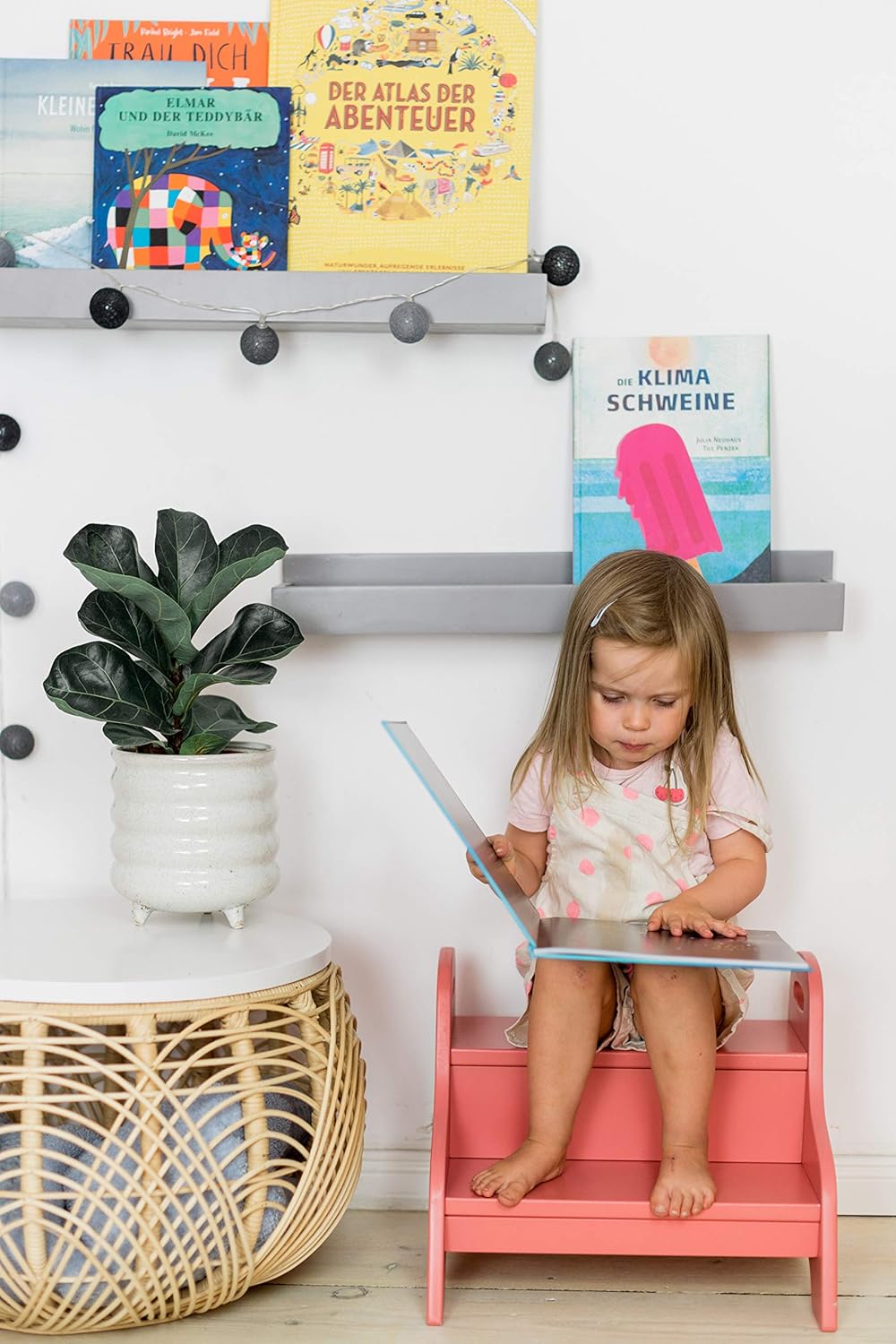 Holztritt-Hocker mit 2 Stufen für Kinder, Altrosa