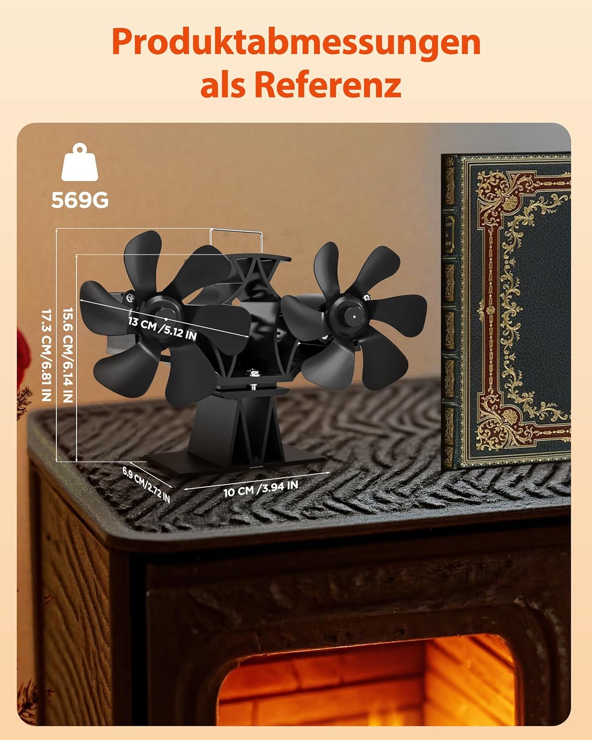 Wärmebetriebener Kaminventilator, 12 Blättern