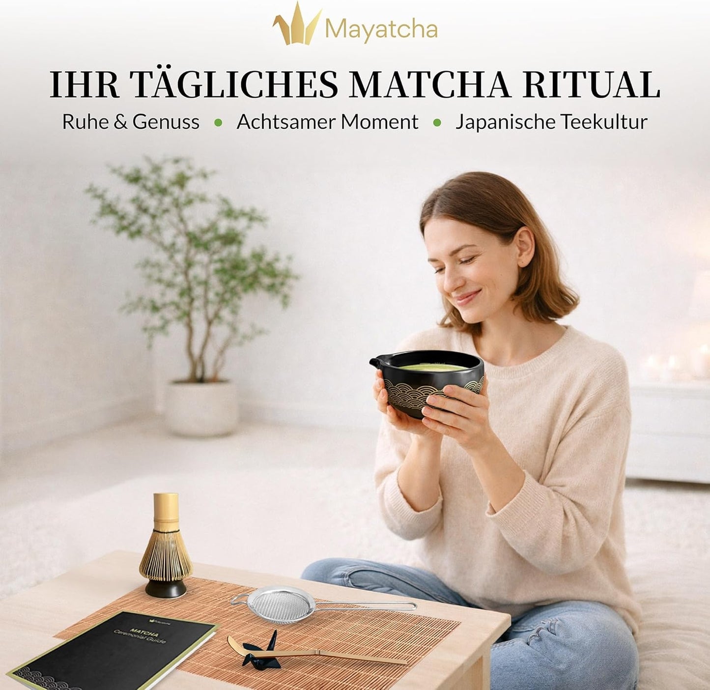 8-teiliges Matcha Set mit Glückskranich Halter