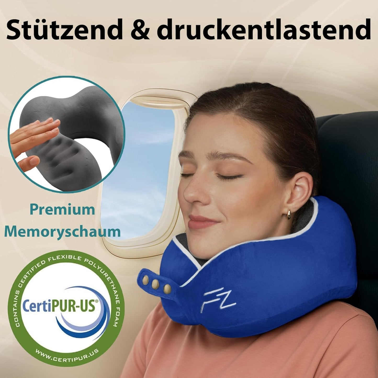 Einstellbares Memory Foam Reisekissen mit 360° Stütze, 2.3. Comfy - Dunkelblau
