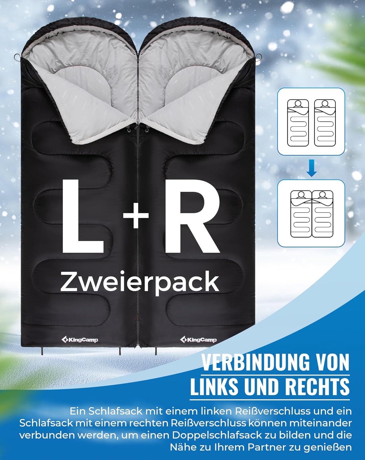 XL Flanell-Schlafsack 2er-Set, Schwarz L+R Zip 220×75cm