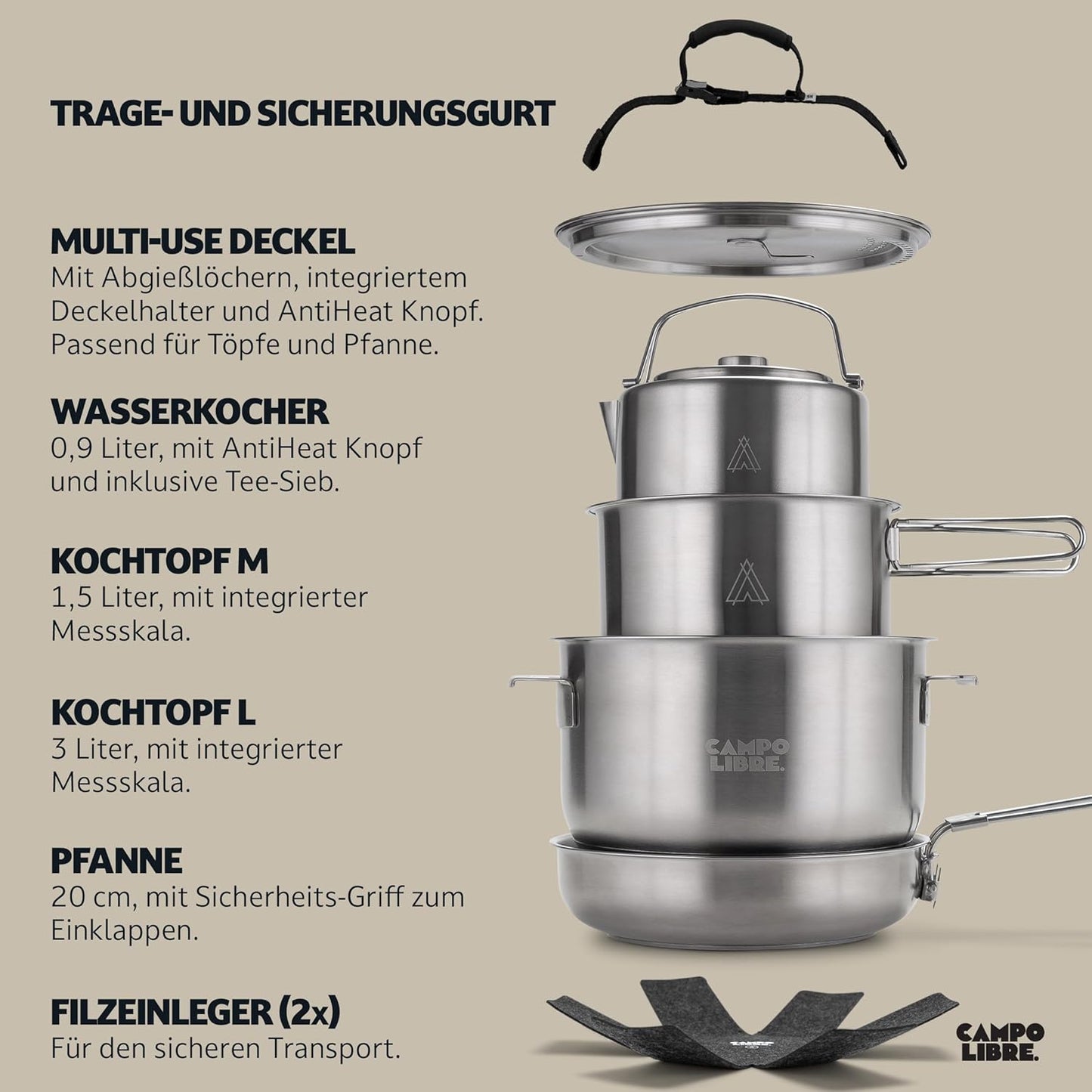 6-teiliges Camping Kochgeschirr-Set Enzo, 6-Teilig
