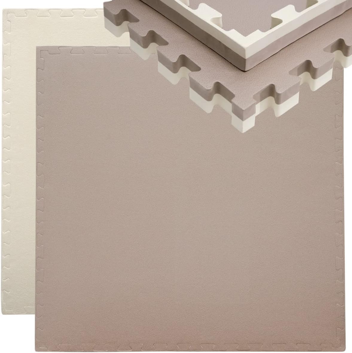 2er-Set Puzzle-Matte für Fitness, 2 Matten 90 x 90 cm Beige Braun