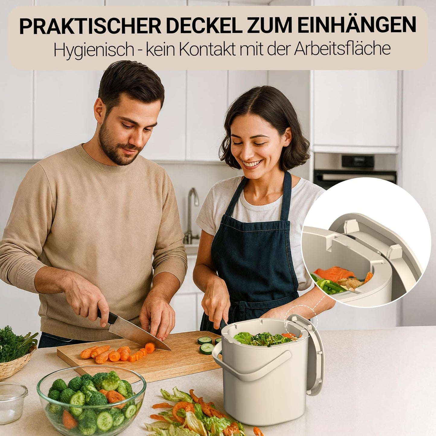 Komposteimer mit Deckel & Innensieb, Beige 6L
