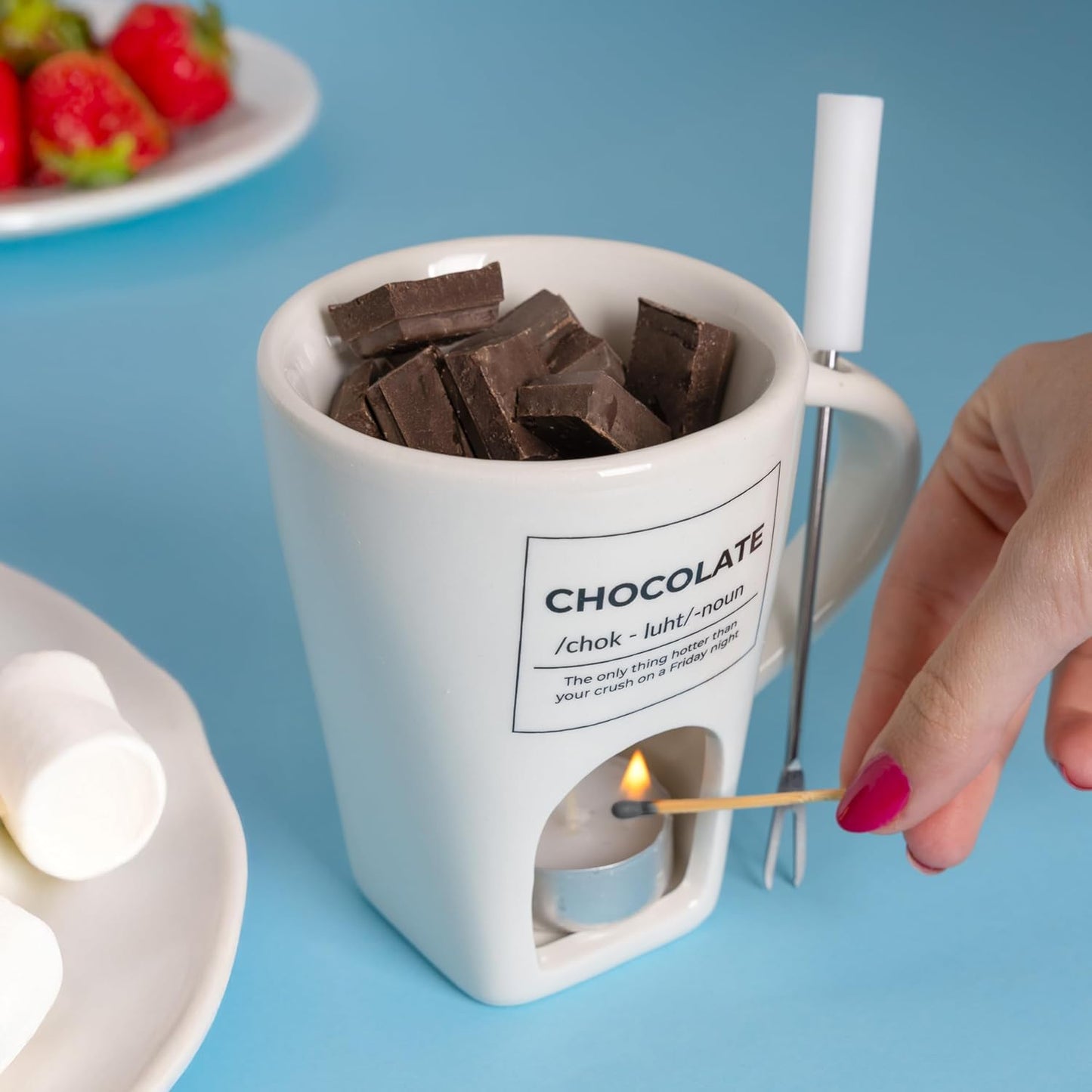 Fondue-Tasse für Schokolade und Käse, Chocolate, Weiß