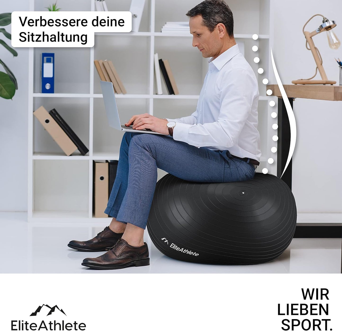 Ergonomischer Gymnastikball für Fitness und Schwangerschaft, Midnight Black 85cm