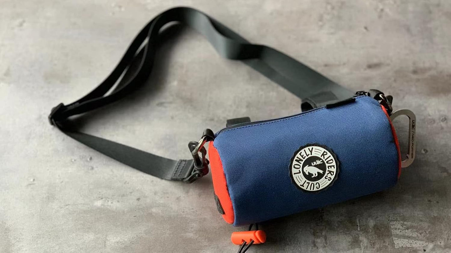 Flaschenhaltertasche mit 2 Fächern, 1.1L Marineblau - Orange