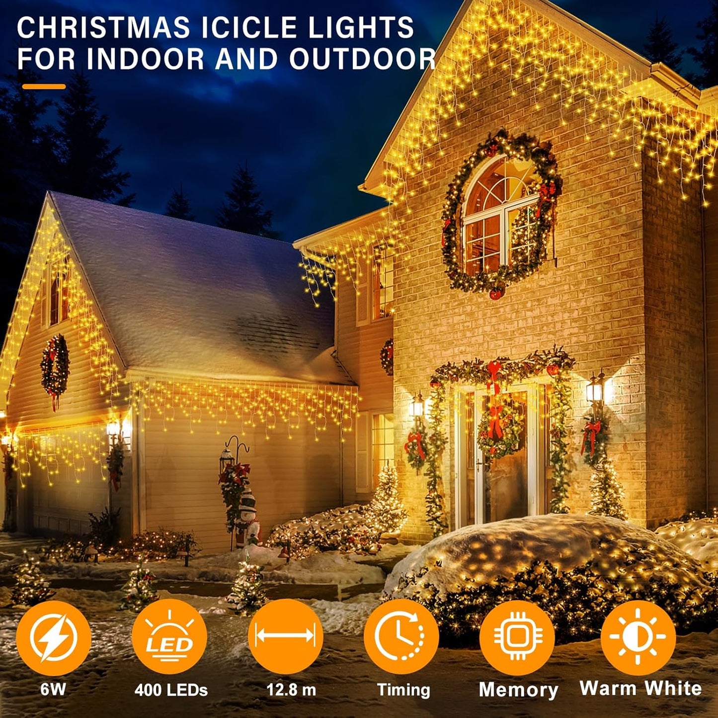 Eisregen Lichterkette mit 400 LEDs, Warmweiss 12,8m