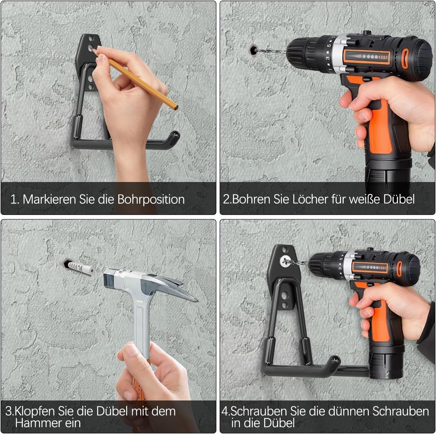 Schwerlast Garagenhaken-Set 10 Stück, Schwarz 4SJ-4SU