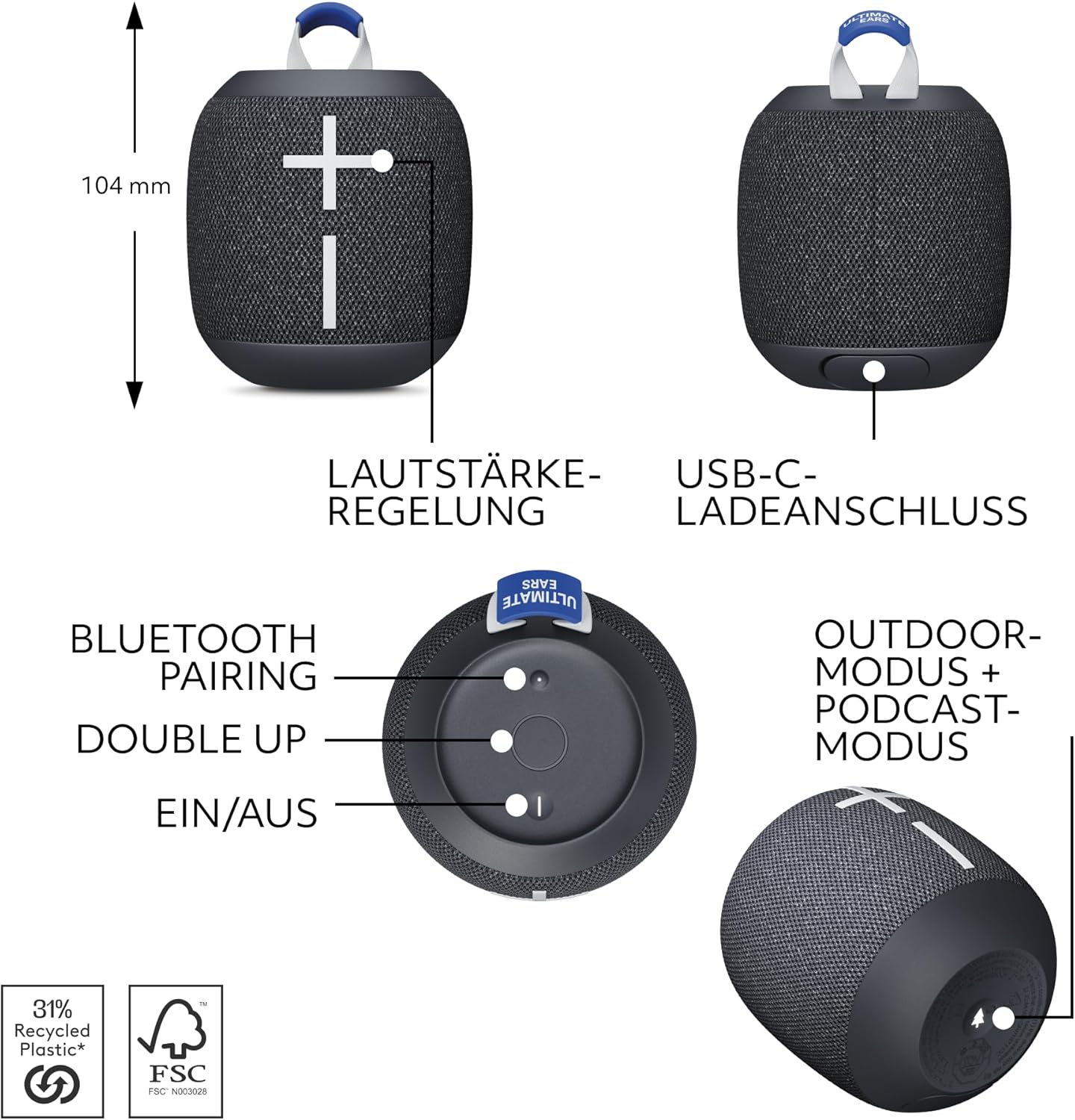 Wonderboom 4 - Wasserdichter Bluetooth-Lautsprecher, WONDERBOOM 4 Lautsprecher Schwarz